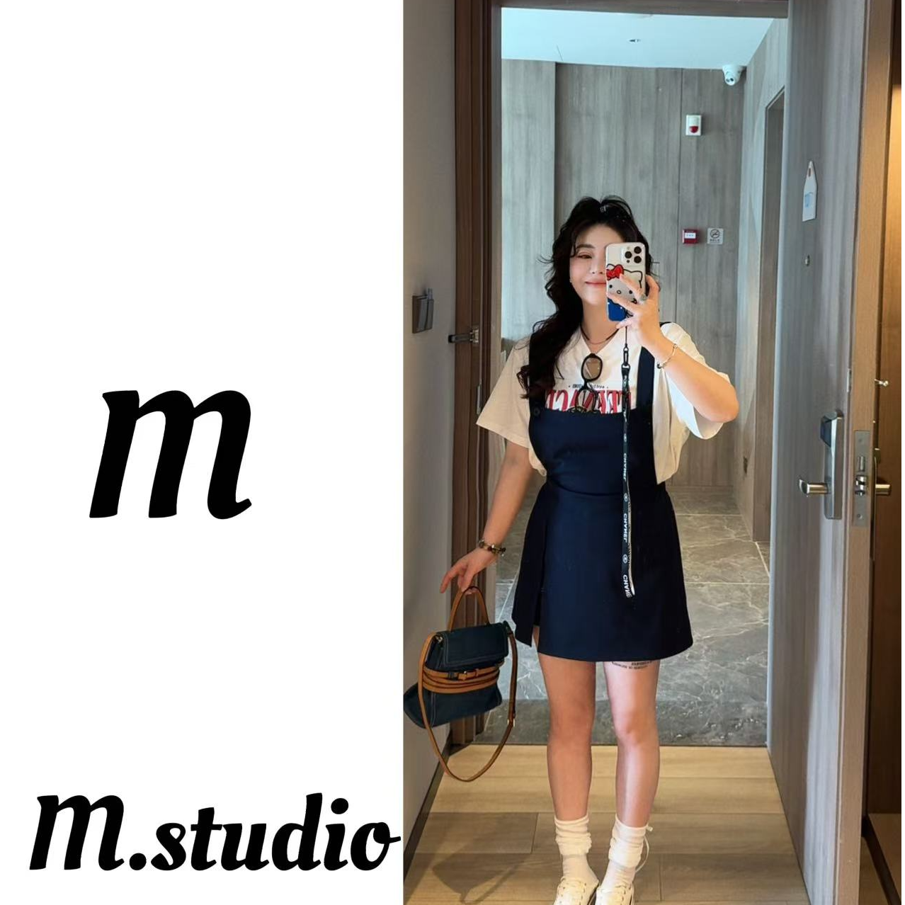 M家【韩女收割机】两色纽扣背带裙半身裙