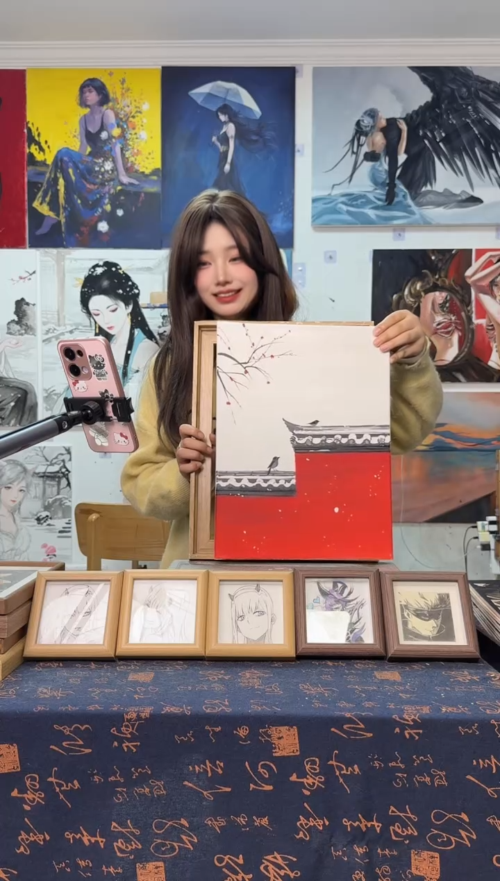 丙烯画y**_故宫喜鹊丙烯画