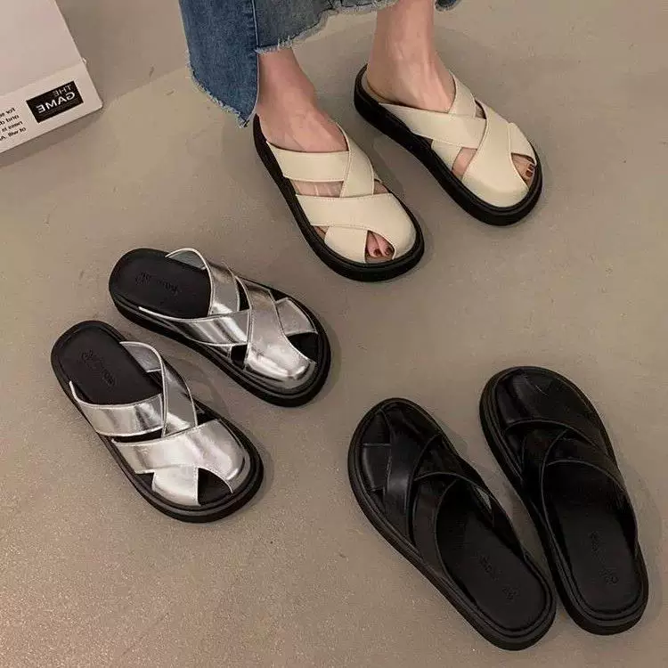 女夏季外穿新款复古编织休闲懒人一脚蹬包头拖鞋6316