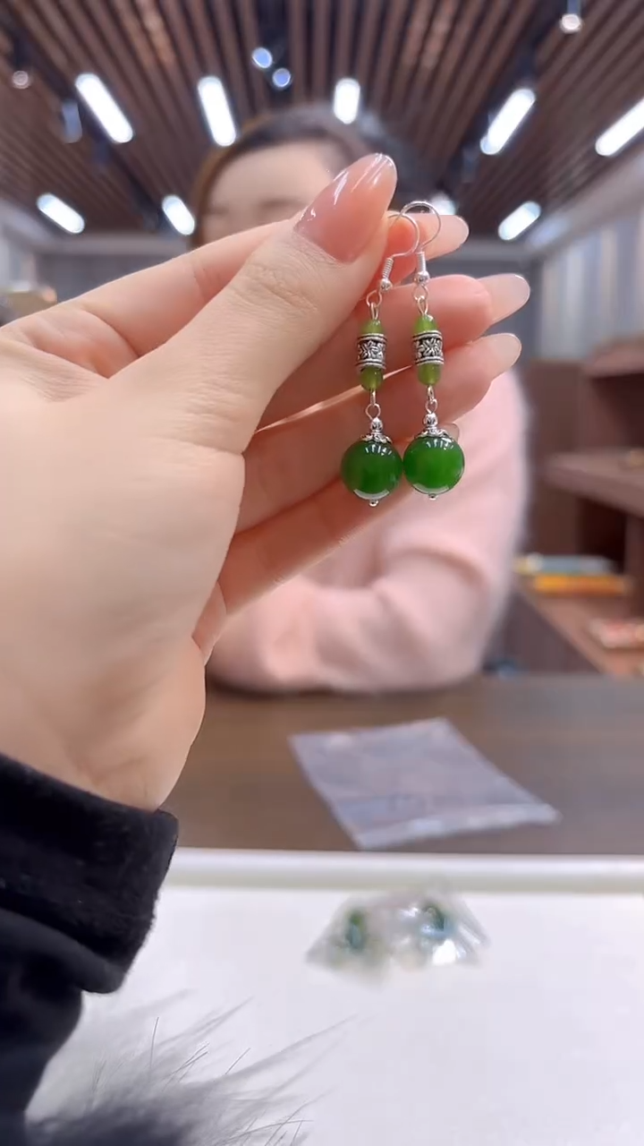 银S925镶嵌和田玉耳饰DIY款E877