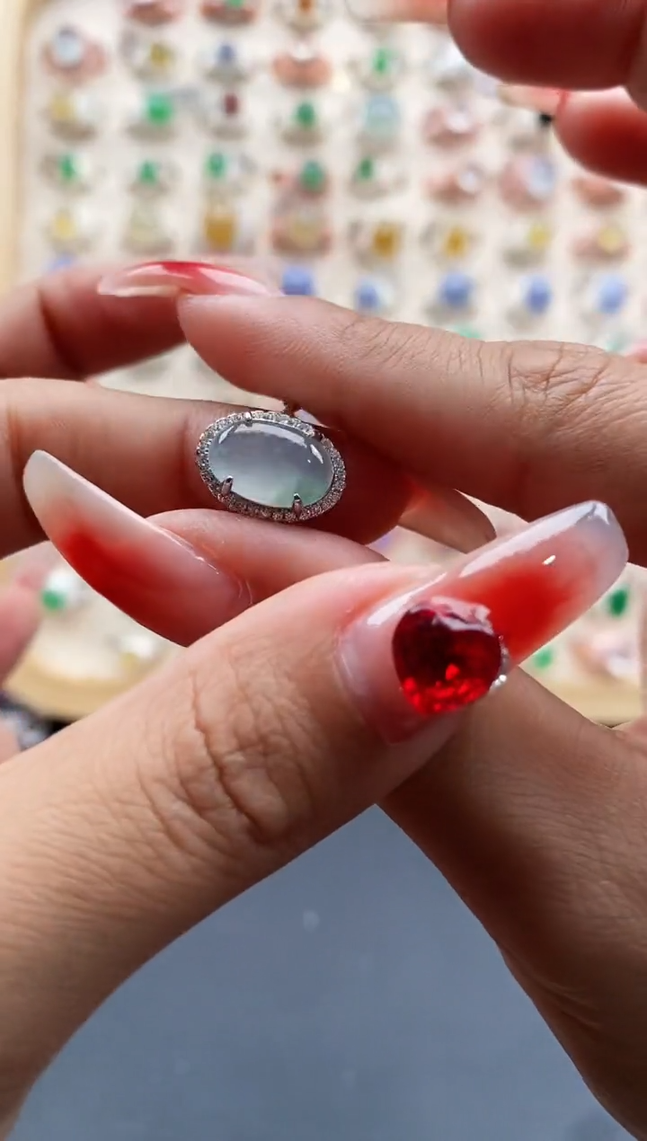 【闪购商品】翡翠戒指银S925镶嵌缅甸天然A货翡翠333 5+1