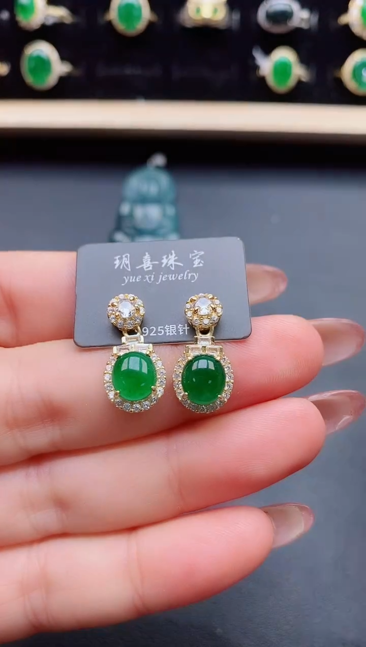 翡翠银S925镶嵌耳饰321231