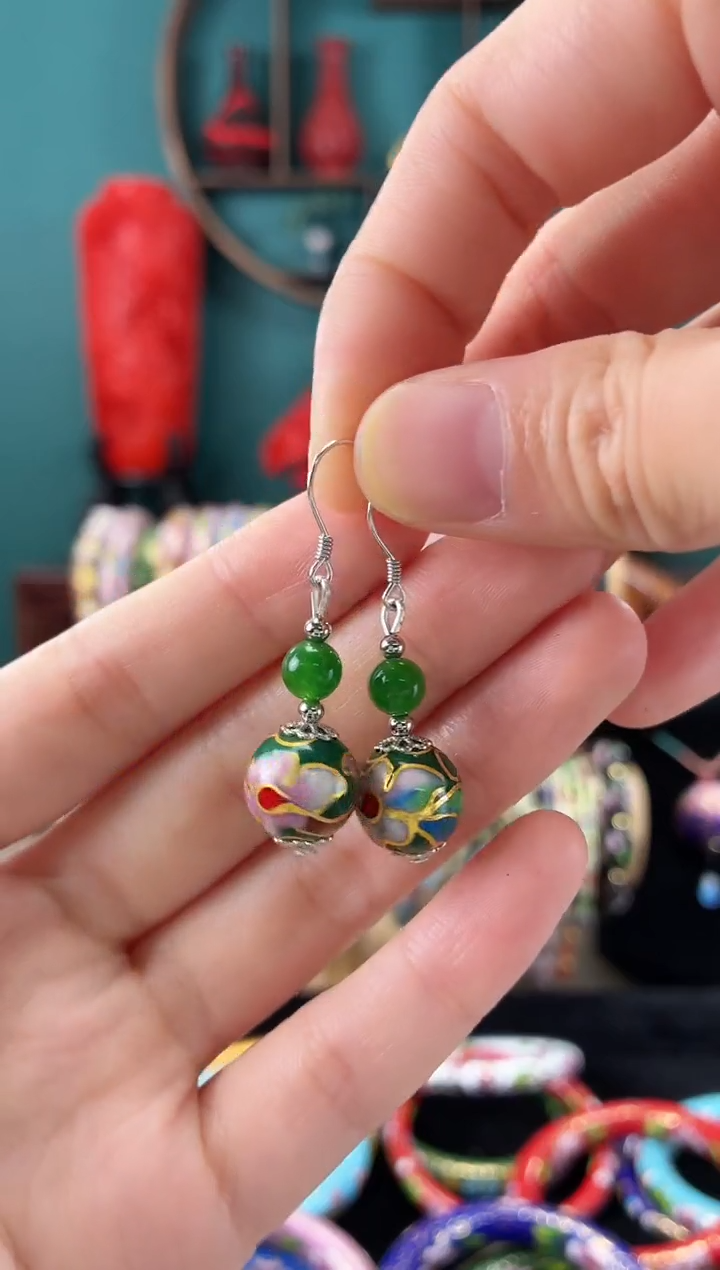 景泰蓝非遗手工耳环绿色