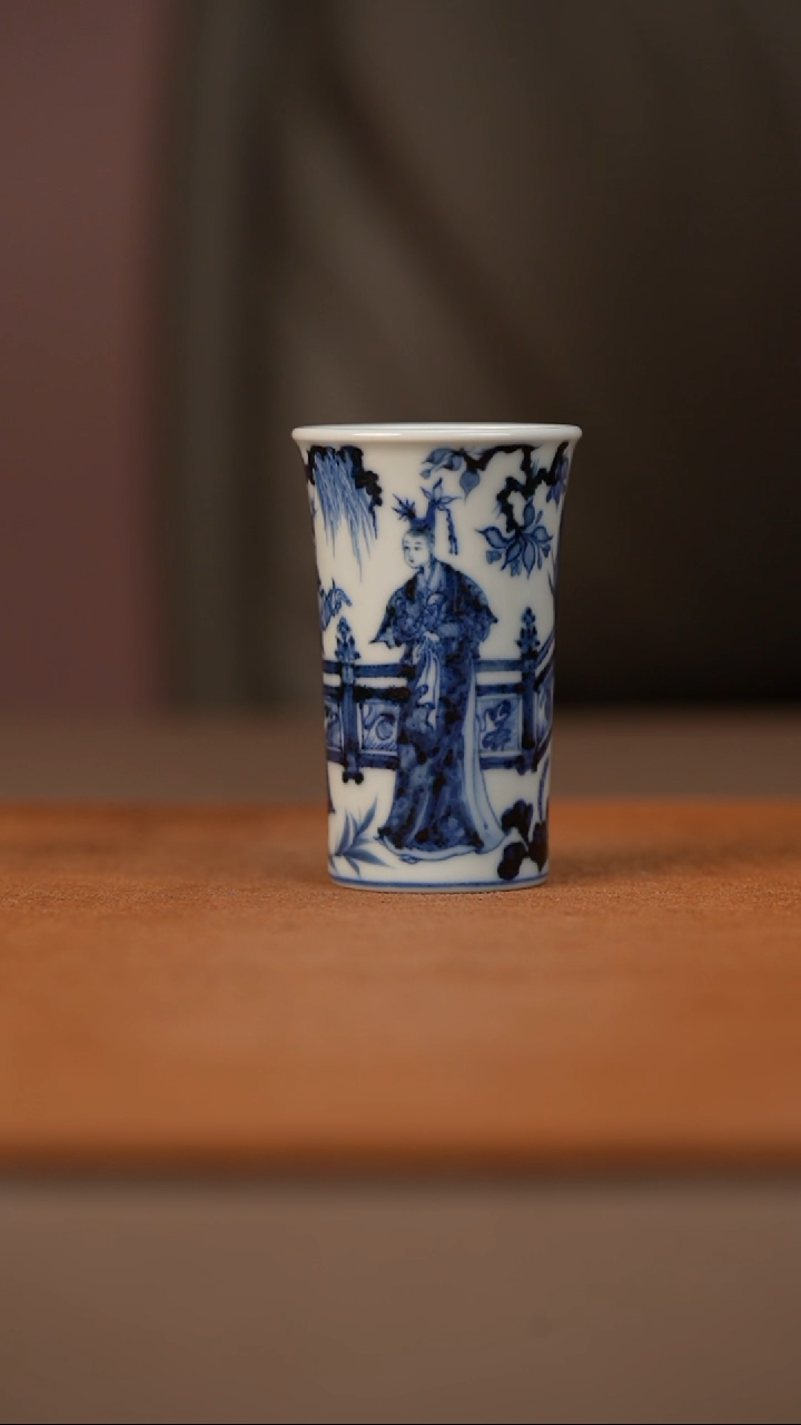 瓷幽蓝溪堂百花亭闻香杯 