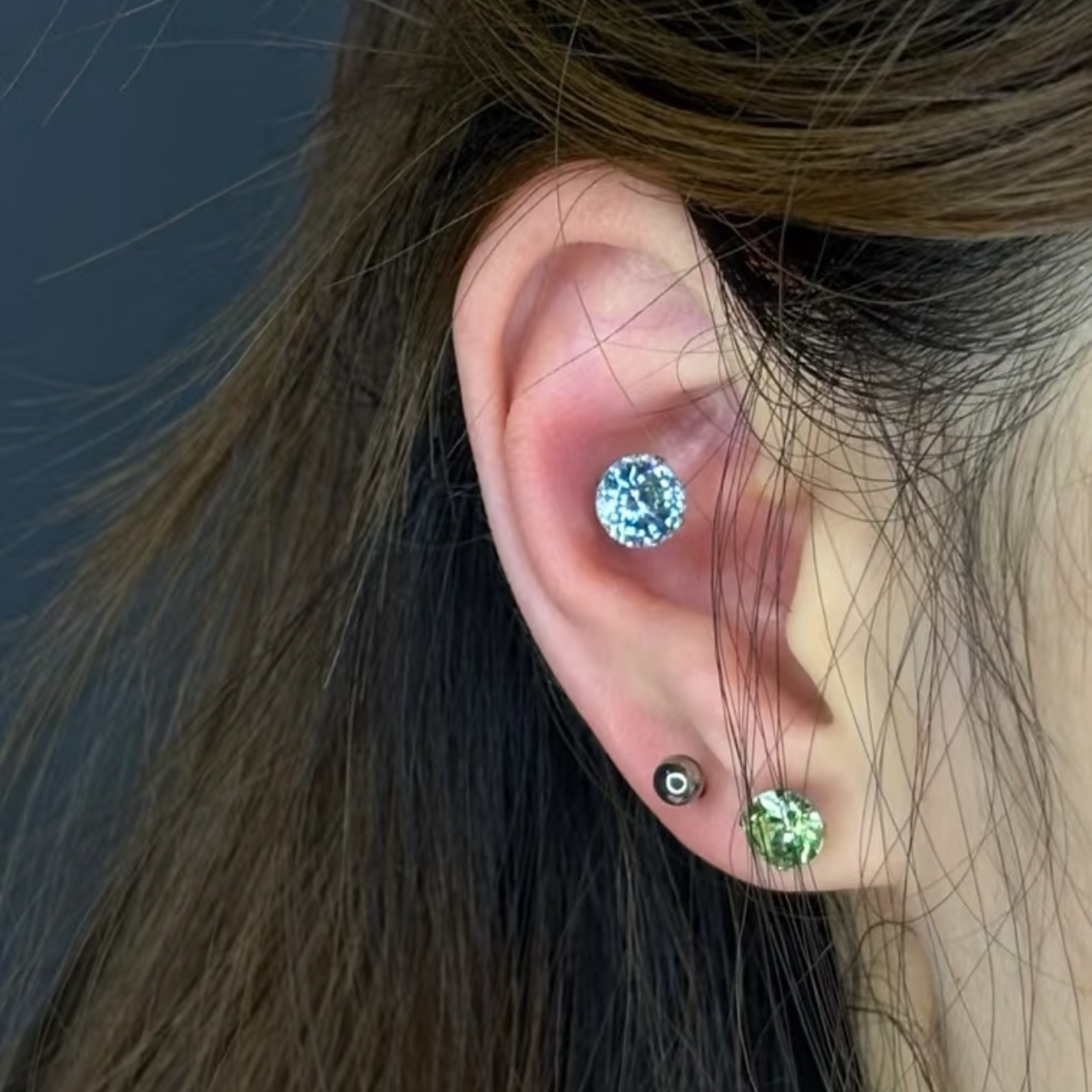 clime king 钛钢耳饰 8mm爆闪华子耳骨钉小众耳蜗钉钛钢华子耳钉