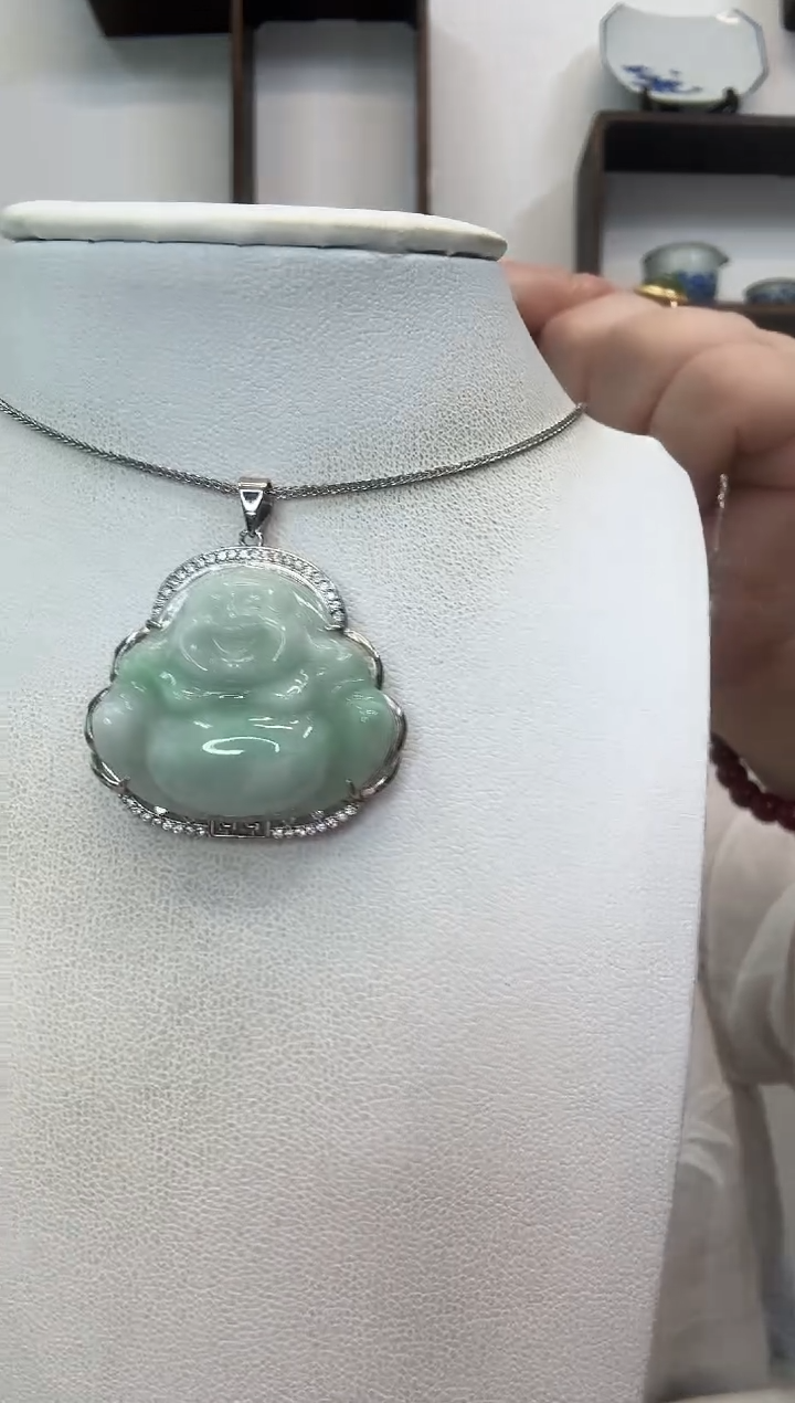 吊坠(赠链)银S925镶嵌翡翠佛公