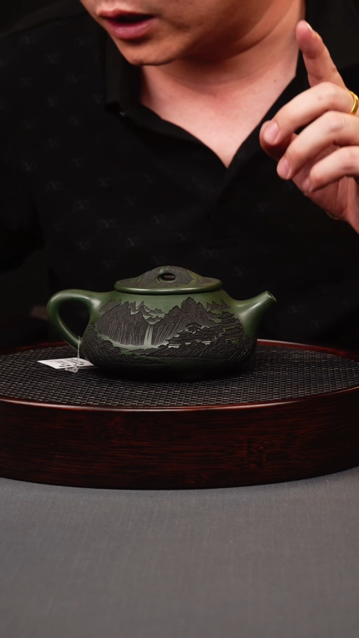 茶壶紫砂绿泥山水景舟石瓢