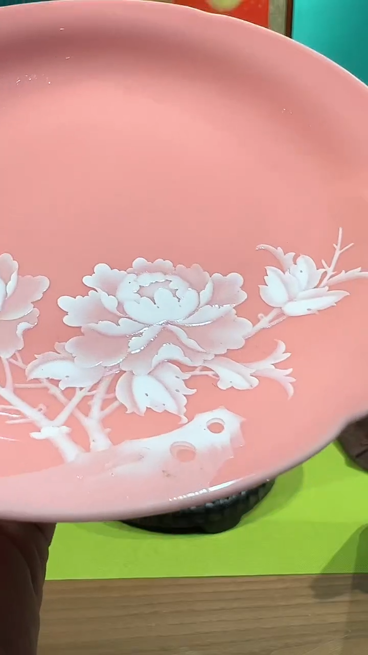 【闪购商品】盘粉色堆白牡丹赏盘