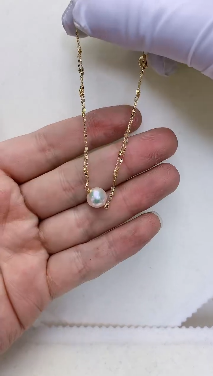 【闪购商品】海水珍珠饰品18K金镶嵌蕾丝双层手链