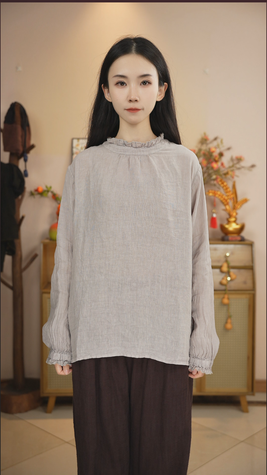 花边领前后两穿汉麻小衫 XH06