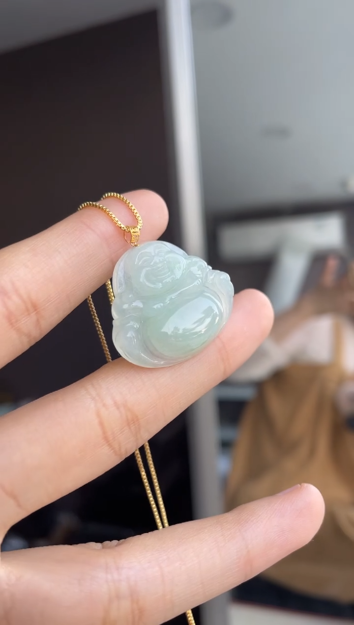 吊坠(不含链)18K金镶嵌翡翠天然缅甸A货翡翠