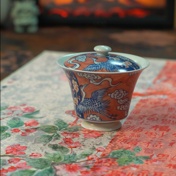 【景德镇雨溪山房】鹤霄盖碗 yx10528陶瓷茶具陶瓷