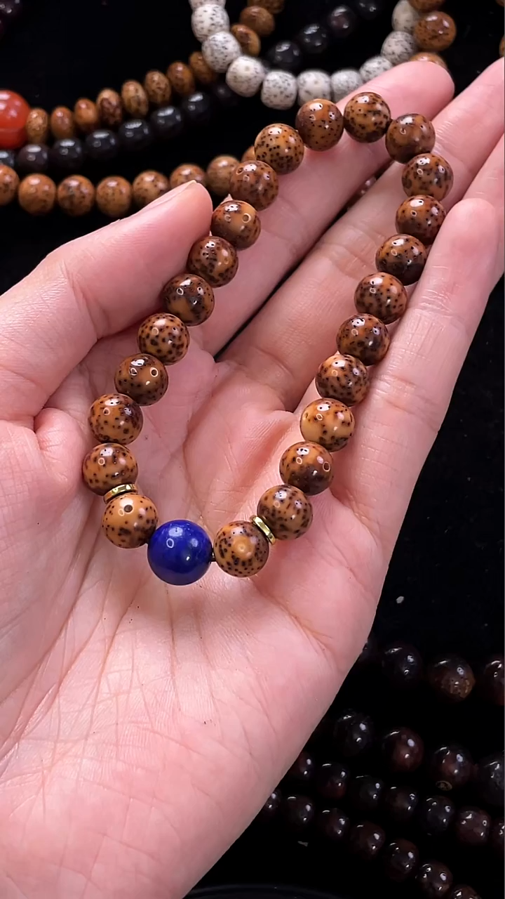 手串星月菩提精工级浅珀花皮圆珠9手串