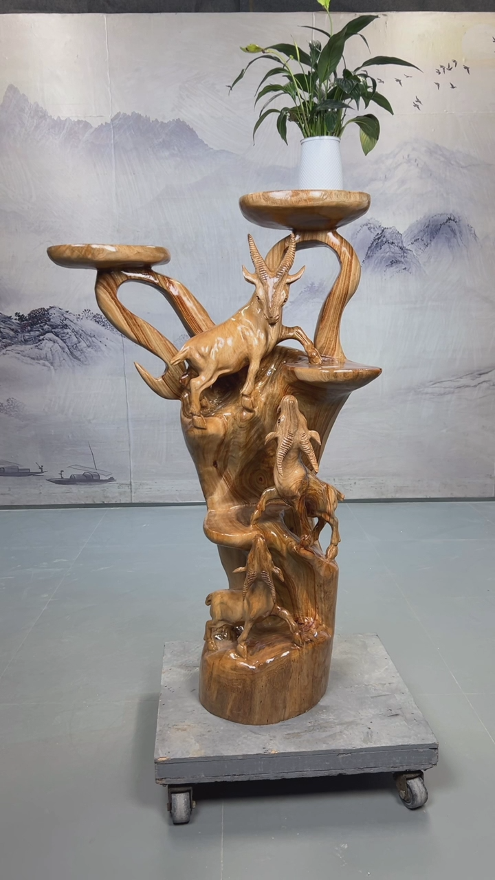 【闪购商品】香樟木香樟木三阳开泰整体花架