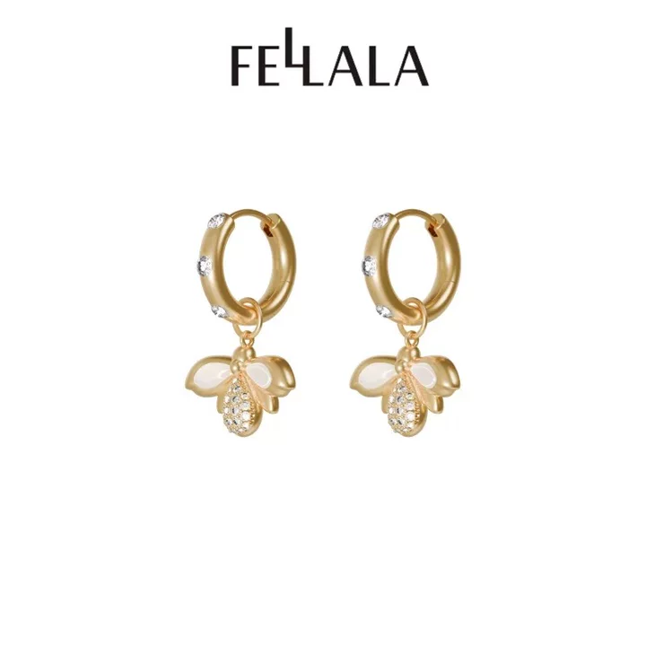 Fellala/翡拉拉 「简奢时尚5.0」小蜜蜂耳环设计感耳钉白母贝耳饰