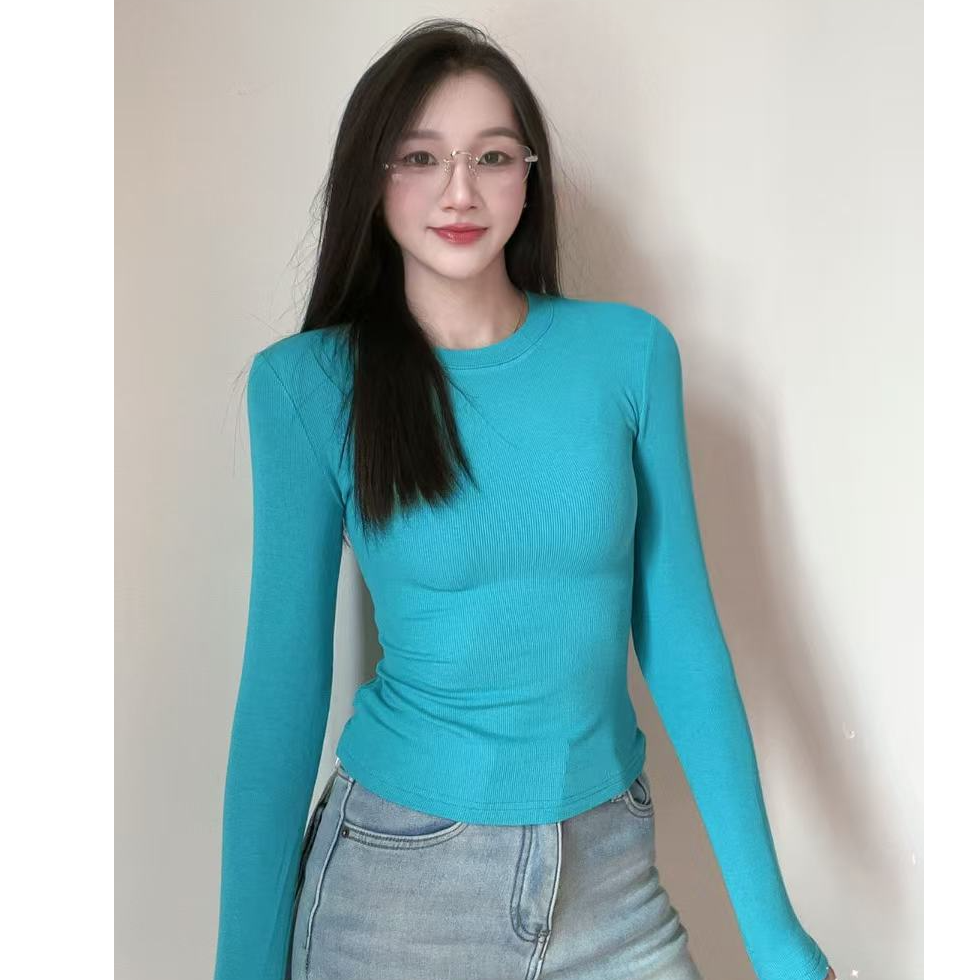 {左小姐自制}加厚磨毛掐腰正肩长袖T恤女修身圆领秋冬打底衫#3926