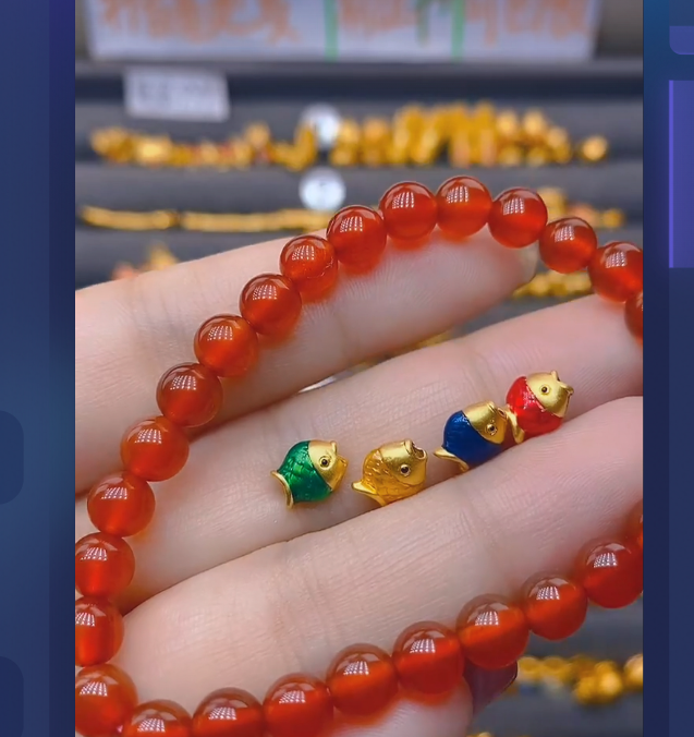 足金999鱼4条玛 瑙/多样性发