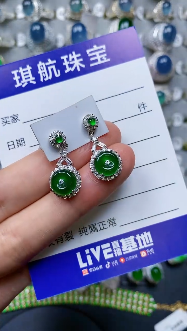 【闪购商品】翡翠耳饰银S925镶嵌0644
