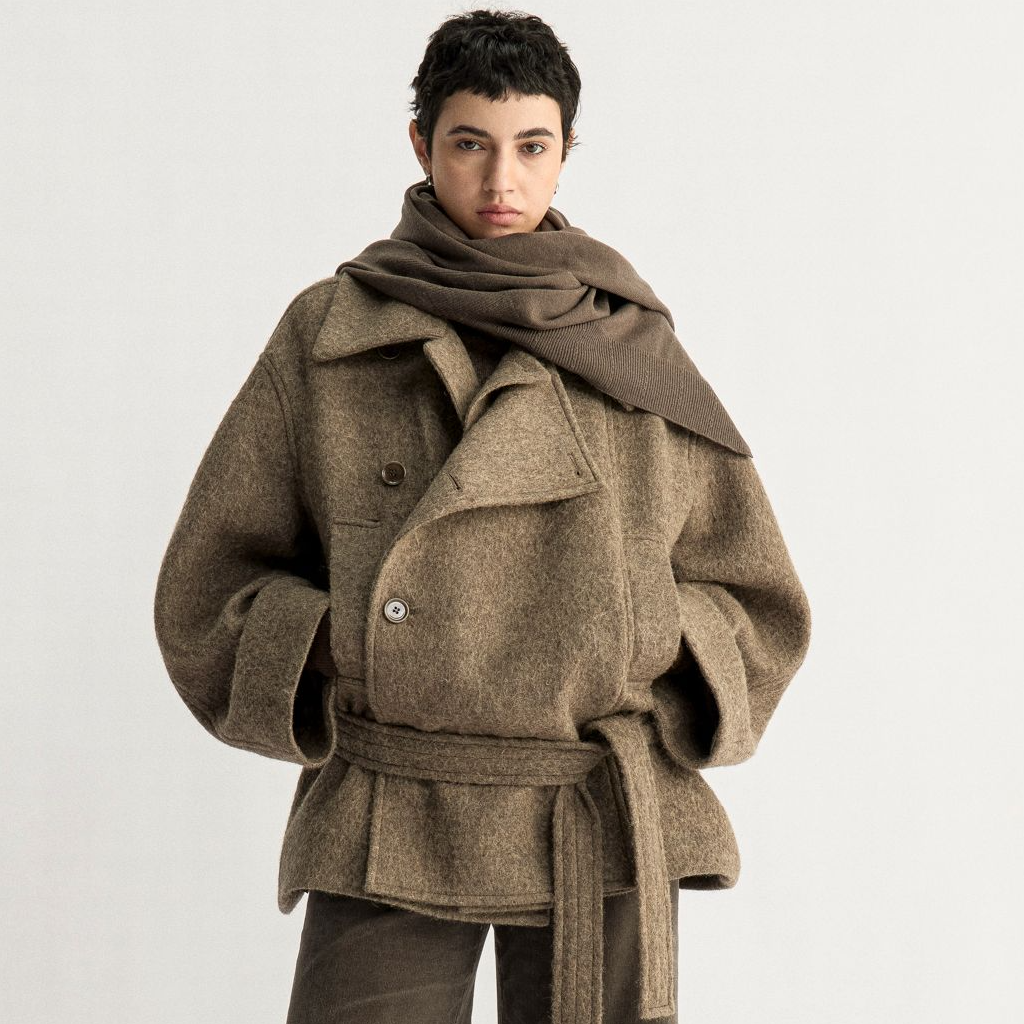 UNICA/复古高智氛围立领斜门襟进口肌理感羊驼毛羊毛长/短款大衣