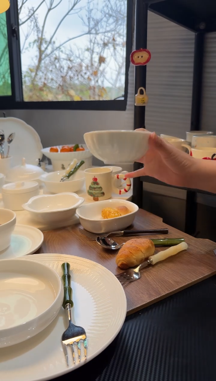 白瓷4.7英寸南瓜米饭碗两个不带勺叉