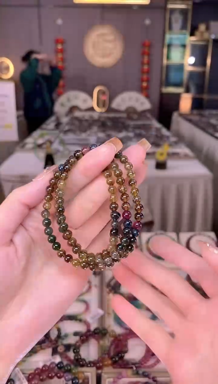 未镶嵌老矿碧玺色标三圈手串5mm+碧玺dan多样性发货一条