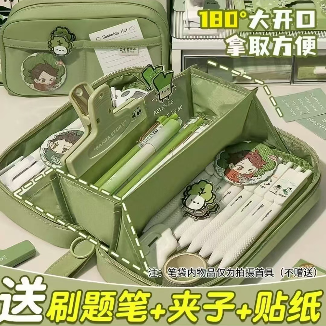 长五层火山笔袋ins创意简约手提文具袋大容量初中生铅笔盒耐脏