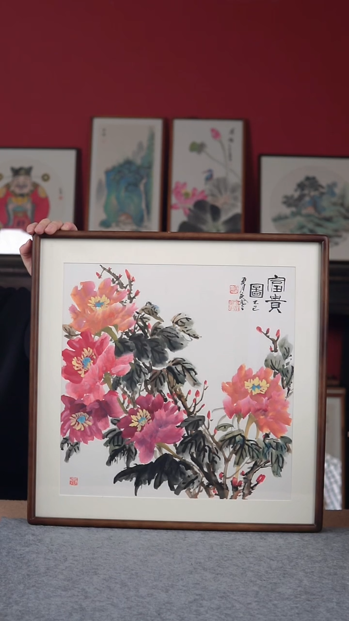 国画纯手绘纯手写-带框尺寸52*52