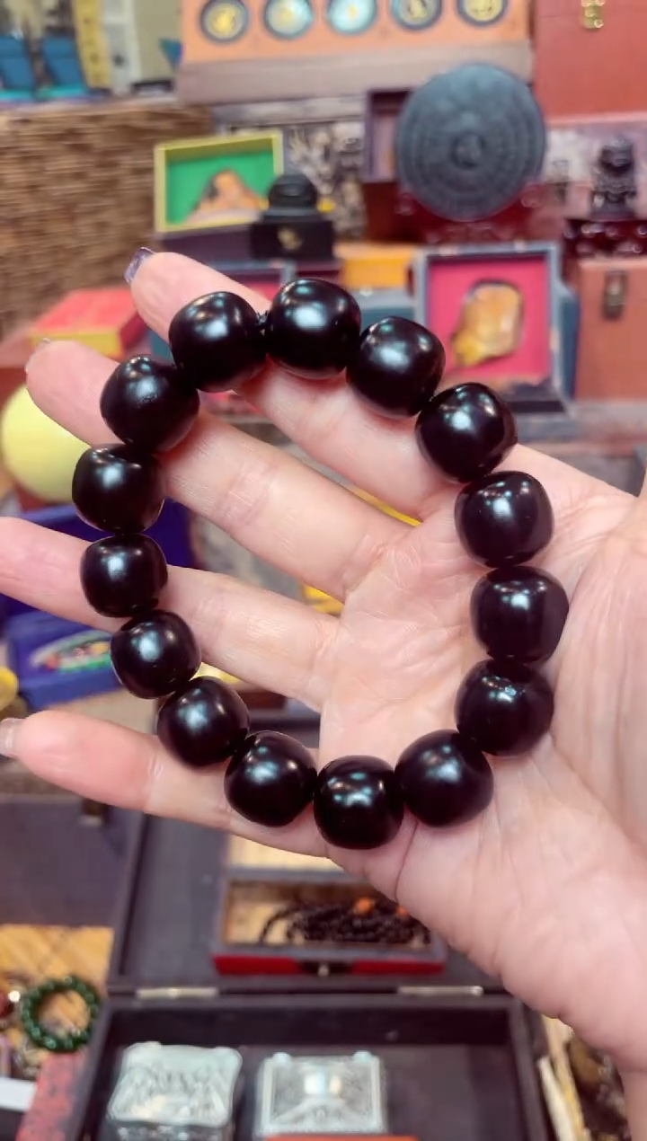 【闪购商品】黑羊脂  桶珠手串  墨    