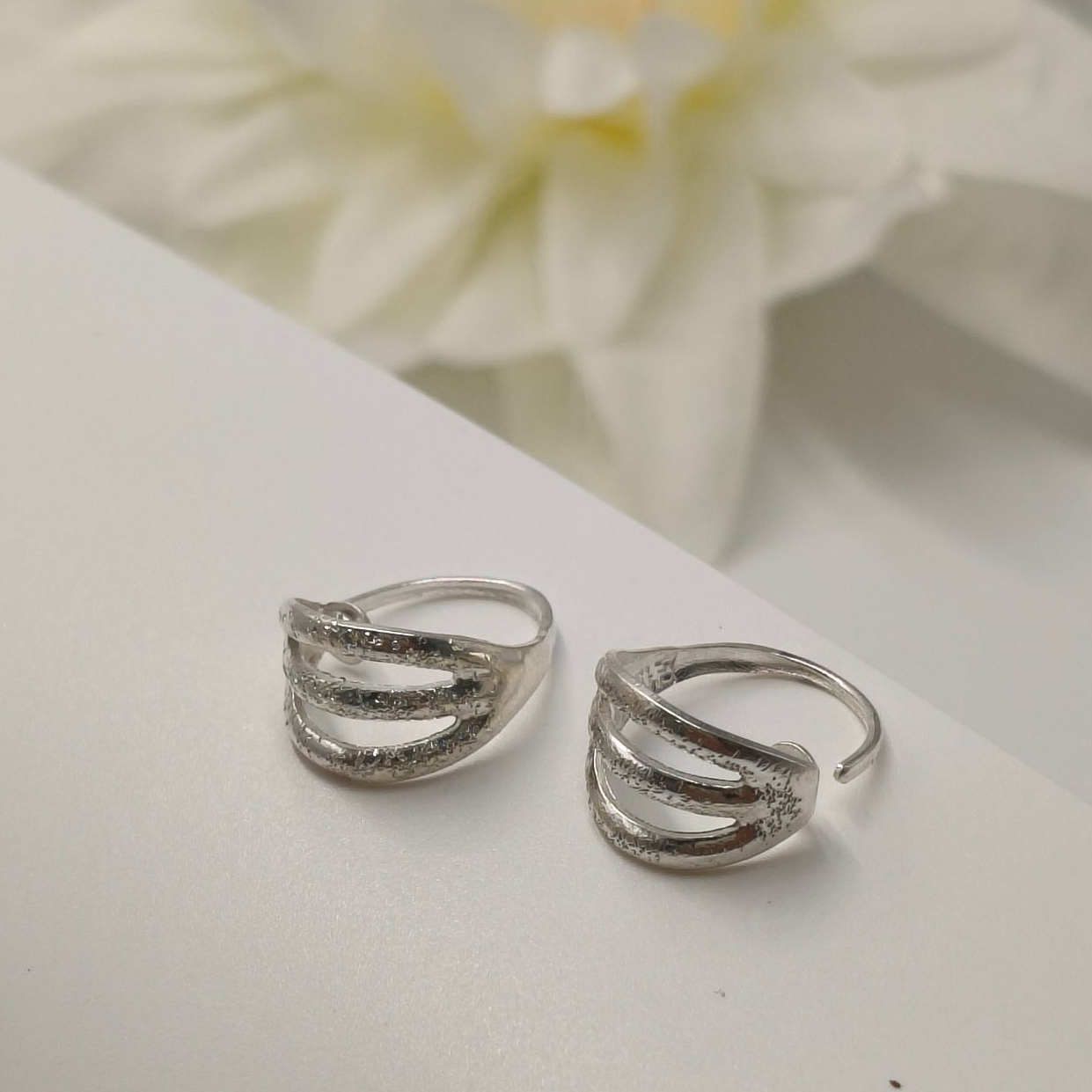 足银耳饰 [半亩银田] 银砂三弦 耳扣 气质手工小众简约个性