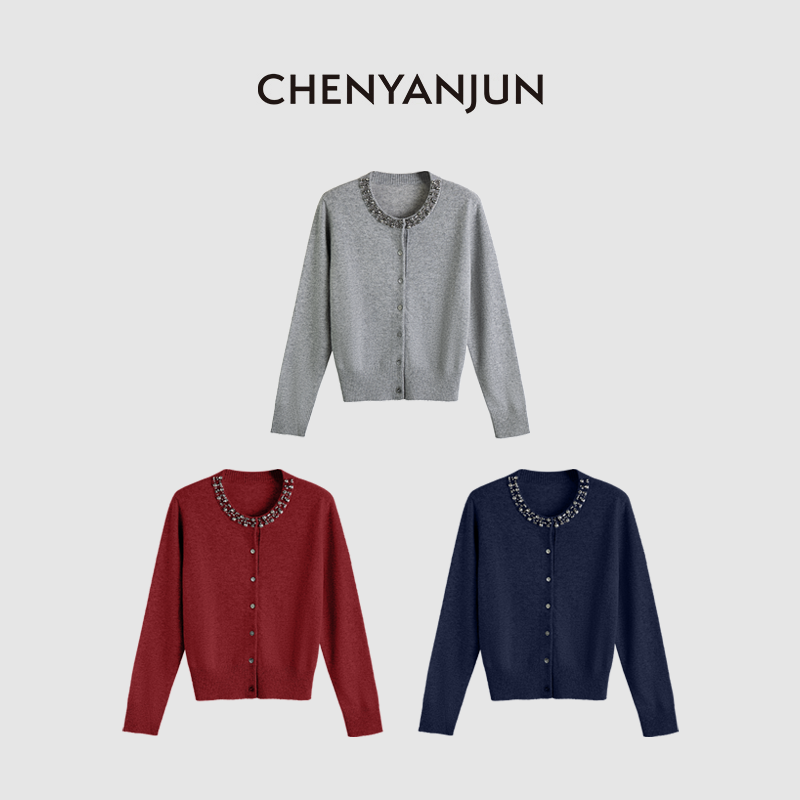 陈妍君【绵羊毛X山羊绒 手缝钻饰羊绒针织衫】CYJ-YJ456-8031