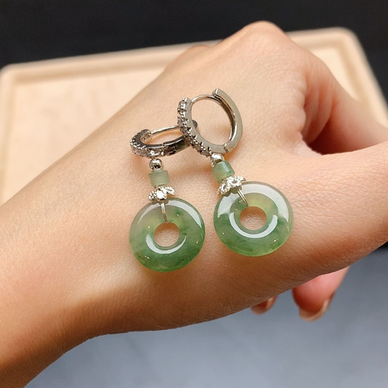 翡翠925银甜甜圈耳饰-Q3-2262