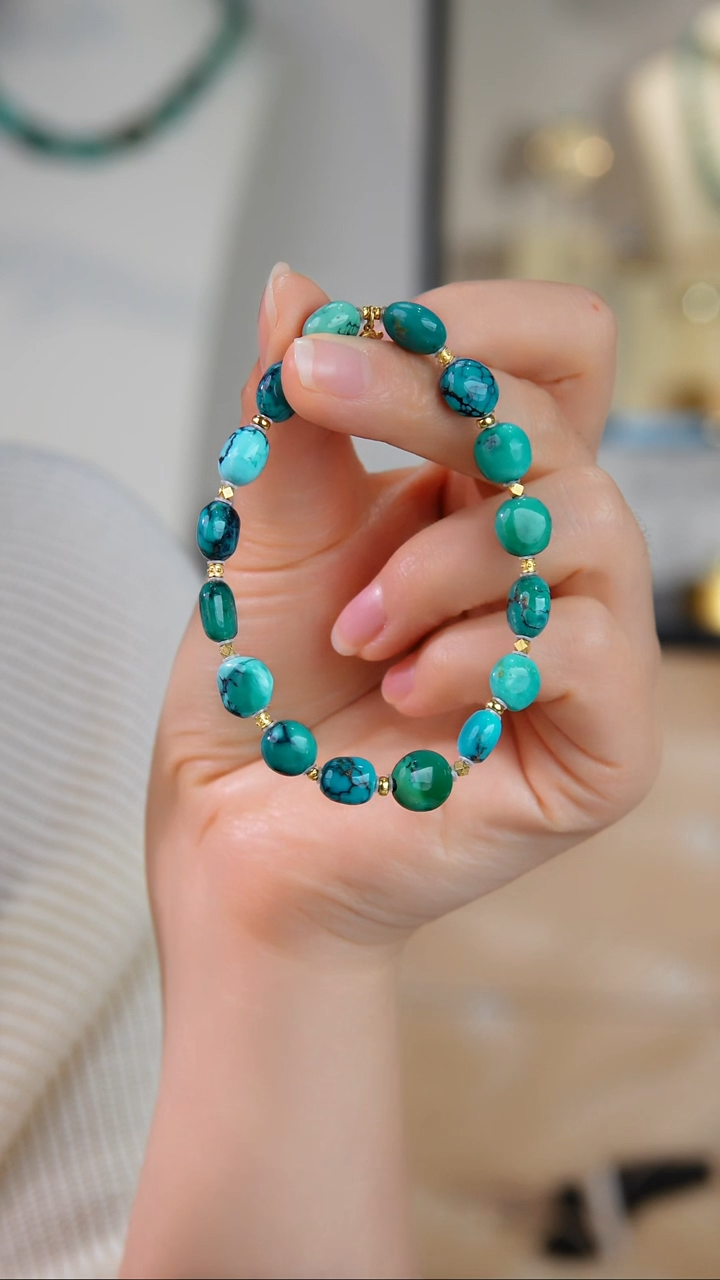 18K金镶嵌绿松石手串1