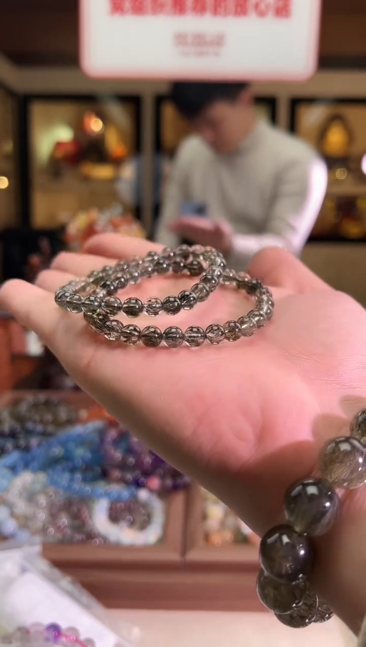 未镶嵌手链水晶6.5mm+绿碧玺发晶（多样性发一）