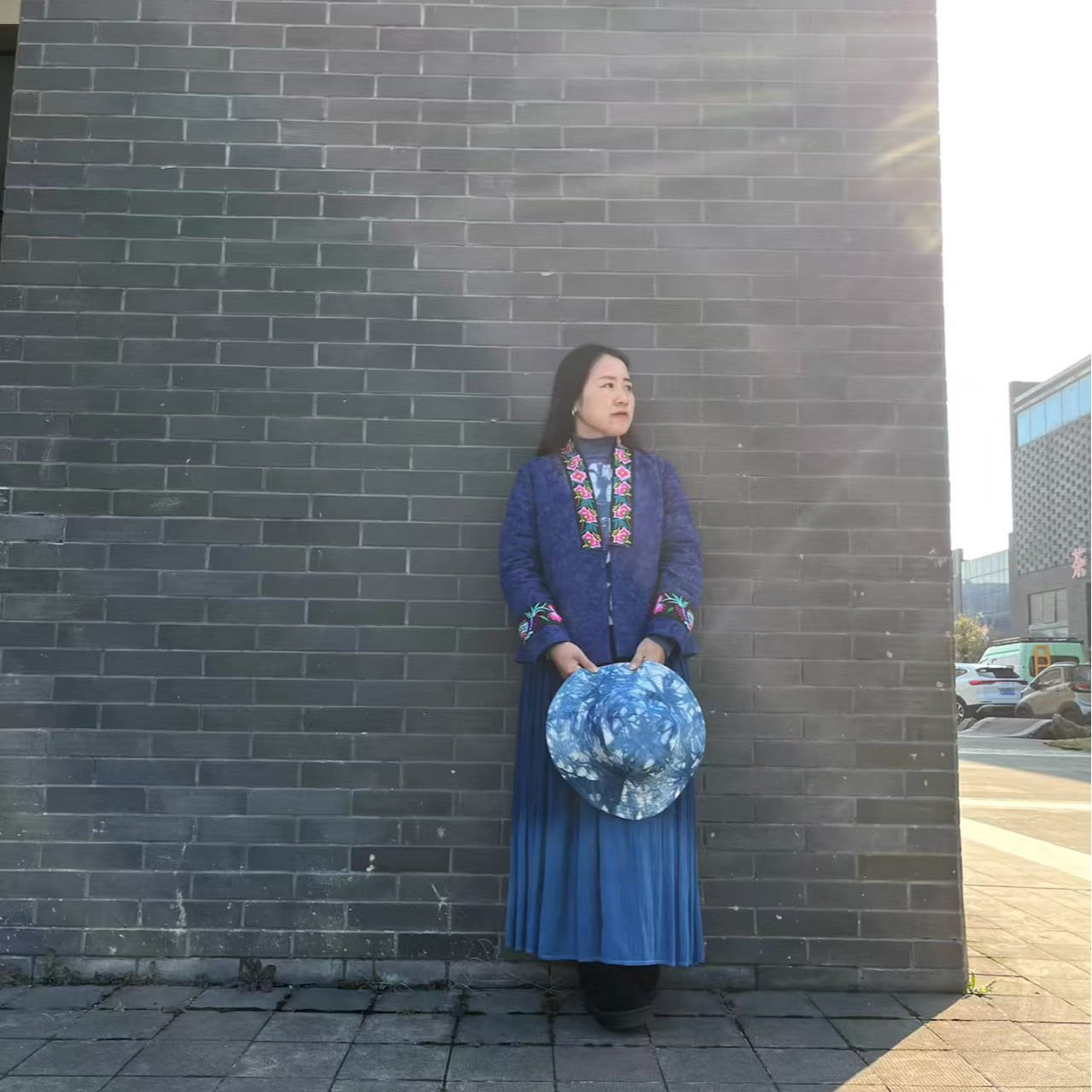 蓼蓝之恋新款中式网红长袖棉服棉衣绣花复古上衣藏蓝色中国风秋冬