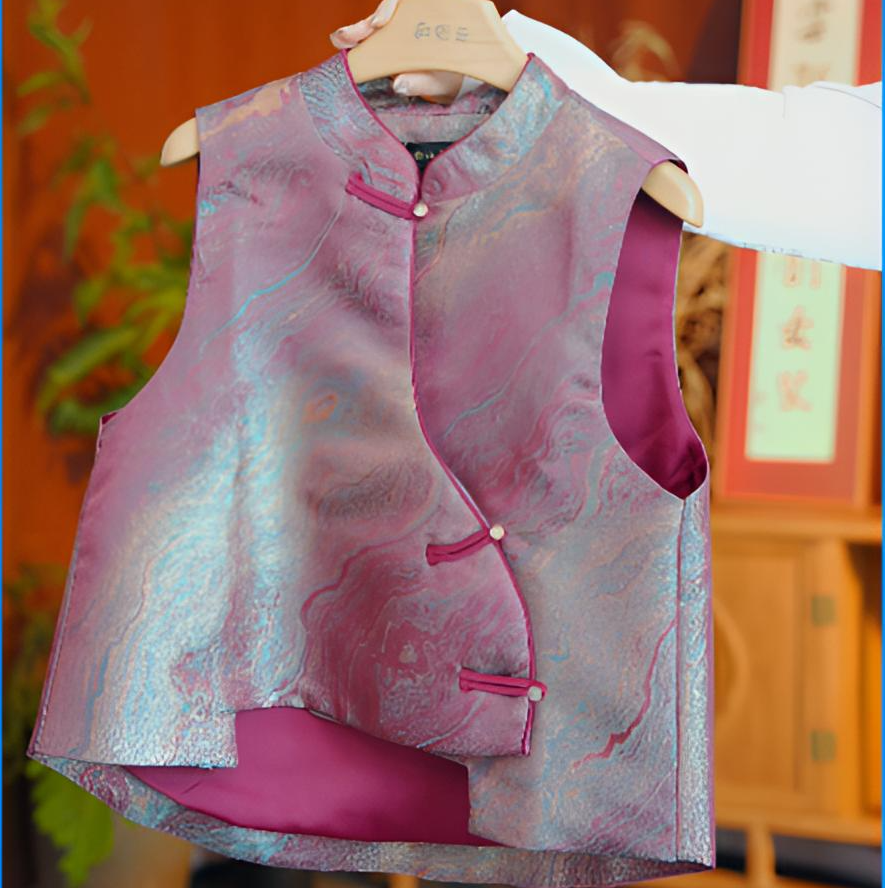 【大海轻奢】BF32932新中式刺绣中高领不规则门襟马甲