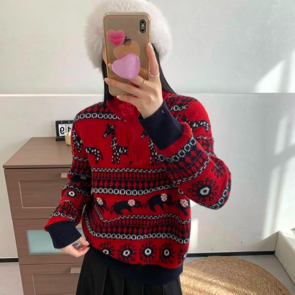 王姐专属-2025冬季新品时尚复古慵懒风半拉链套头毛衣【昕-331126】