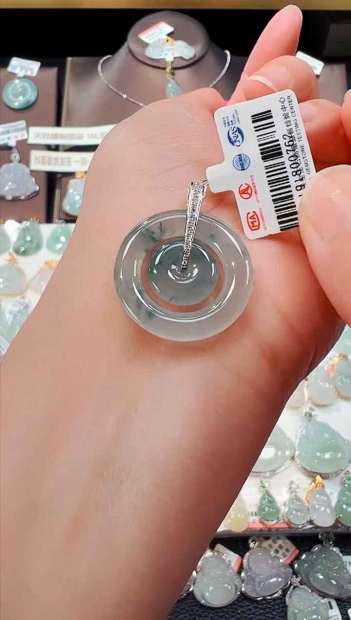 【闪购商品】翡翠吊坠(不含链)18K金镶嵌甜甜圈吊坠726