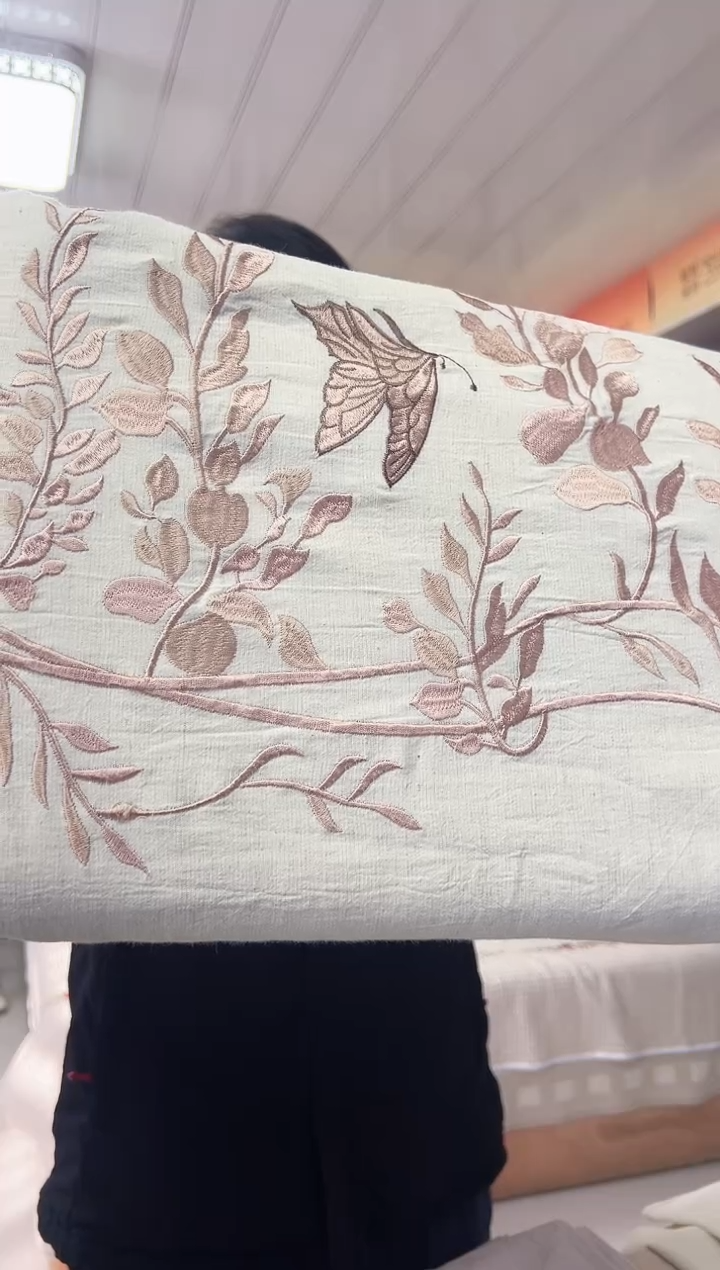 棉麻棉麻蝶恋花刺绣棉麻四件套