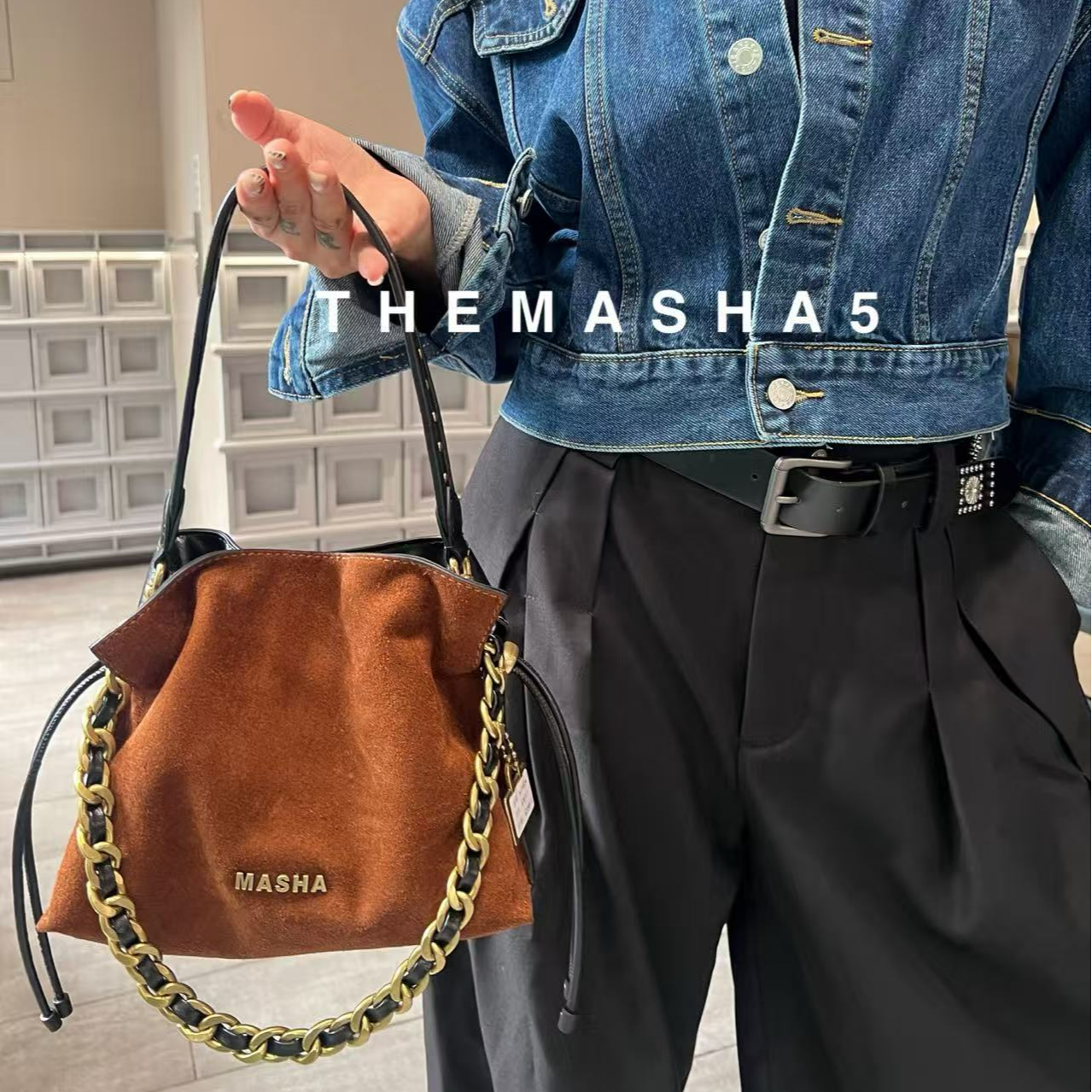 玛莎2025新款磨砂真皮女包高级感小众云朵水桶包抽绳单肩斜跨包