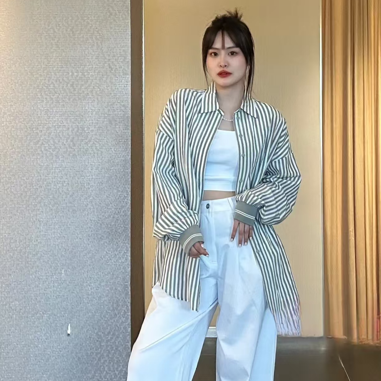 AMASS/阿玛施⌜花开半夏⌟ 美拉德风条纹廓形衬衫5300811