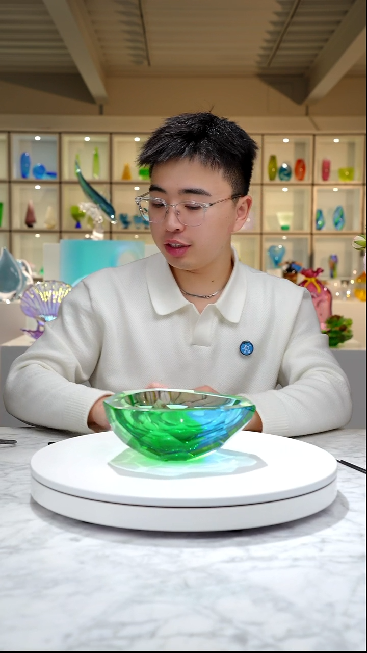 手工艺品琉璃蓝绿切面三角果碗