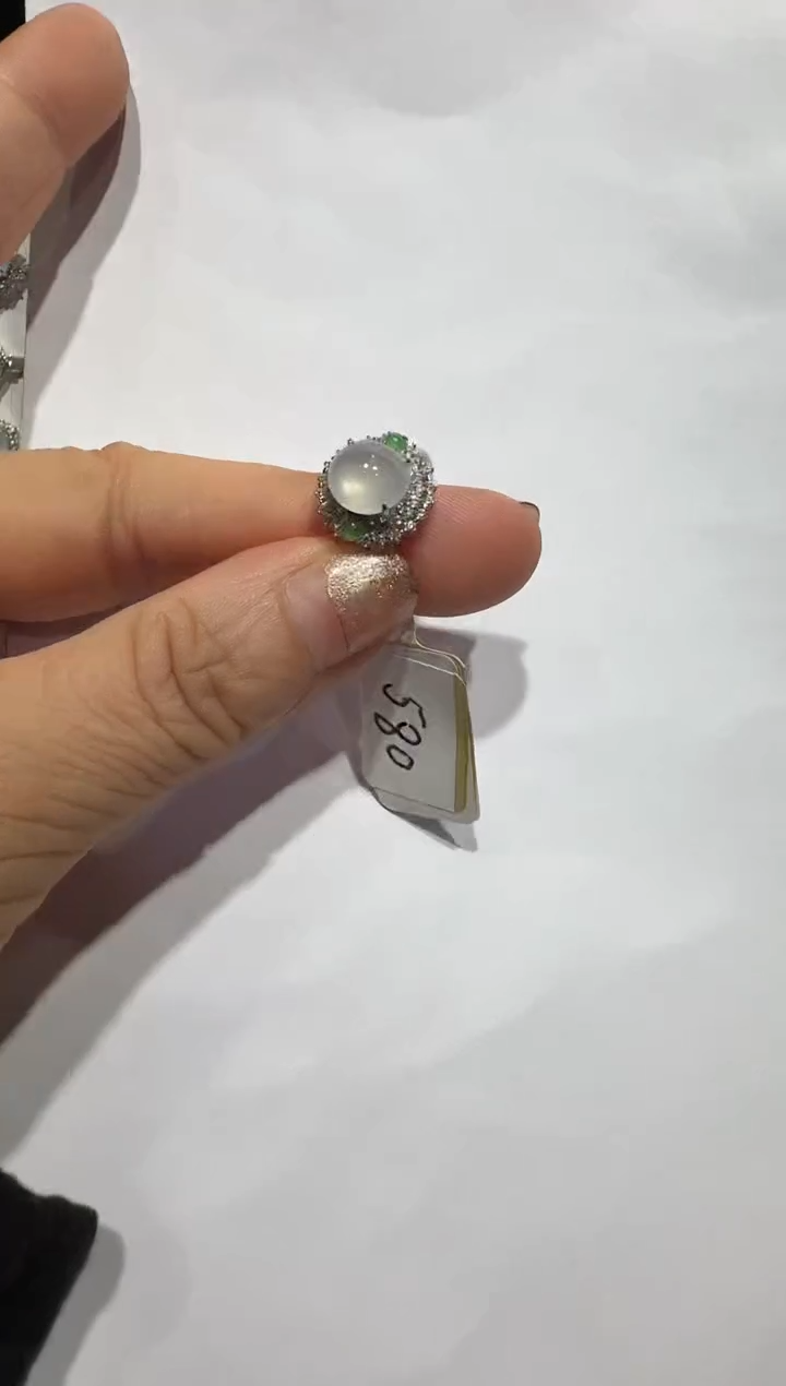 银S925镶嵌戒指翡翠925银镶翡翠戒指镶嵌96