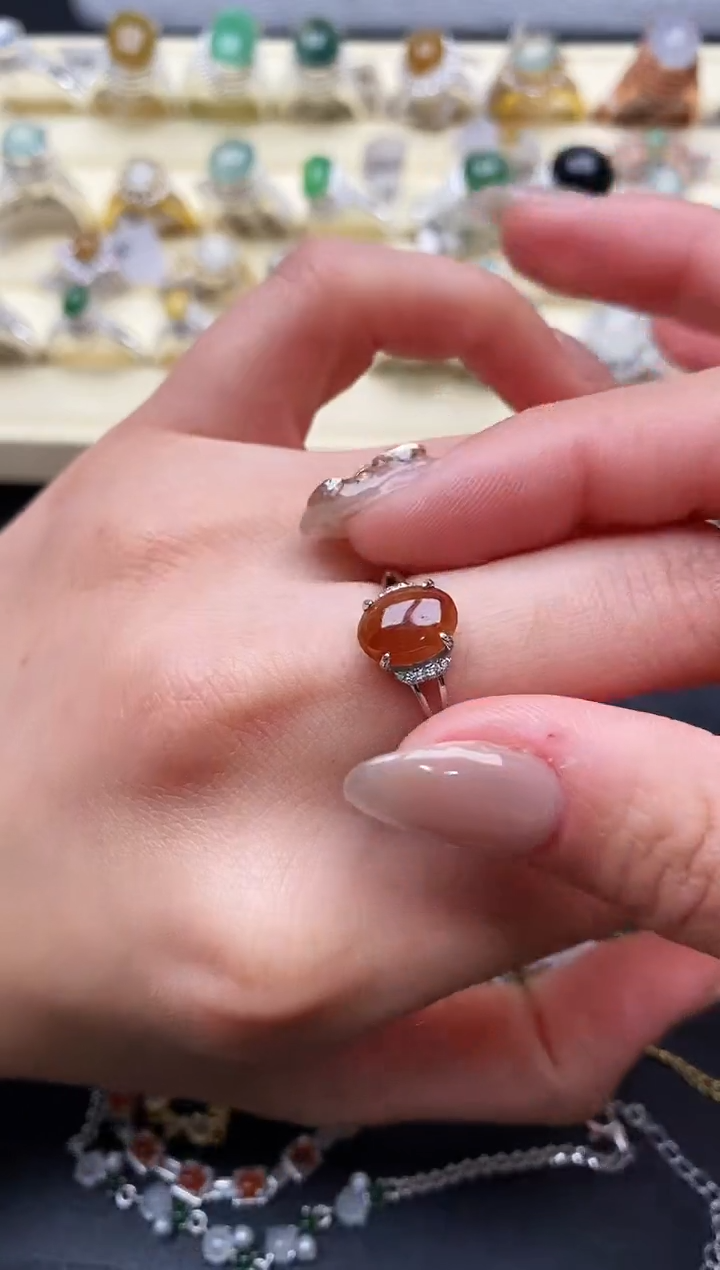 【闪购商品】翡翠戒指银S925镶嵌缅甸翡翠1 6+10