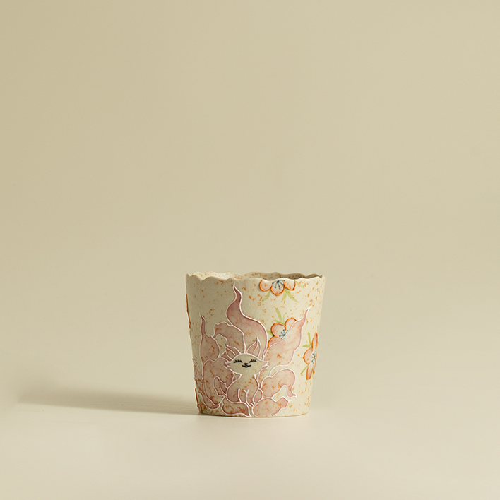 墨己火石红手绘九尾狐陶瓷咖啡杯精致花浪咖啡杯办公室下午茶杯子