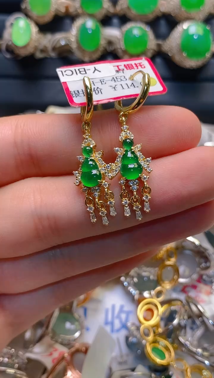 翡翠银S925镶嵌耳饰天然A货翡翠1