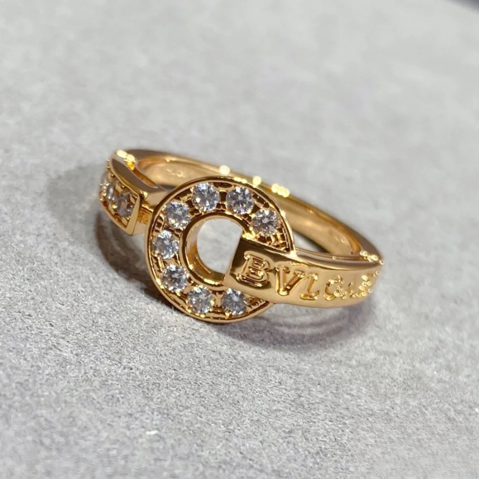 95新 BVLGARI/宝格丽 【念念】铜钱 镶钻戒指 18K玫瑰金/钻石 51