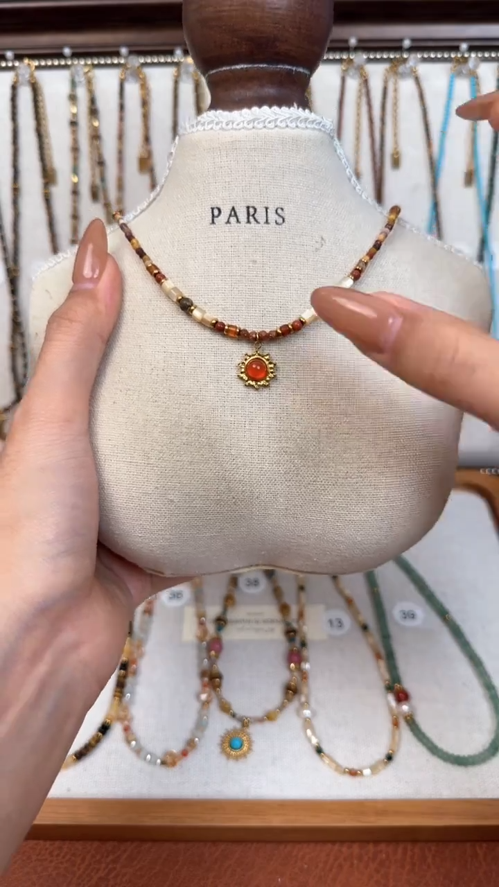 项链钛钢石英质玉红