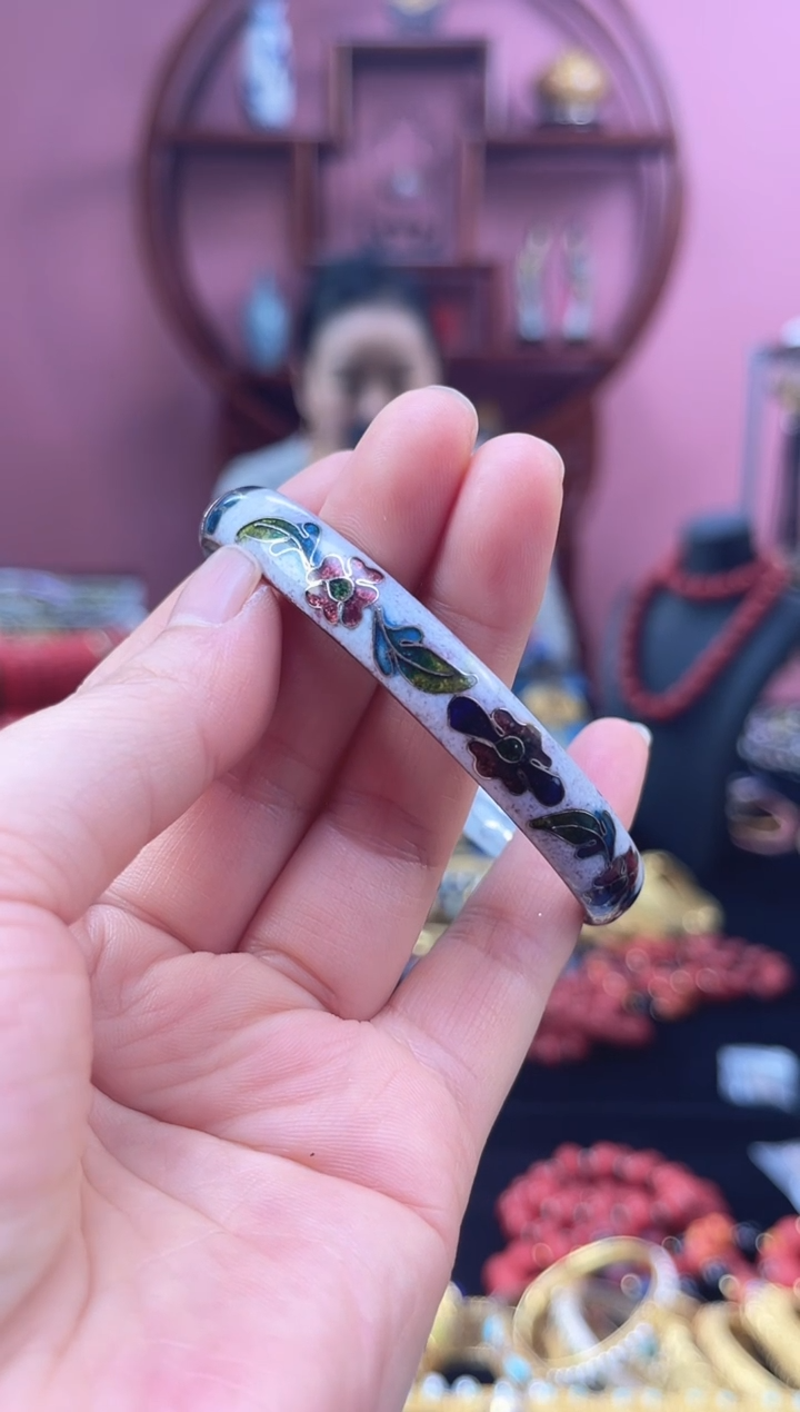 非遗 景泰蓝开口镯 白色 56-64