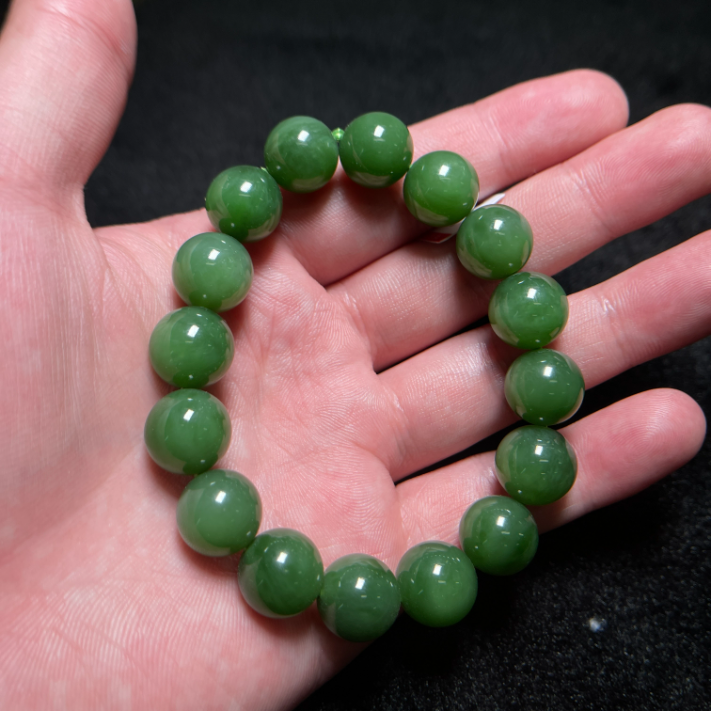 菲菲珠宝好*和田玉单圈手串-圆珠约12+mm