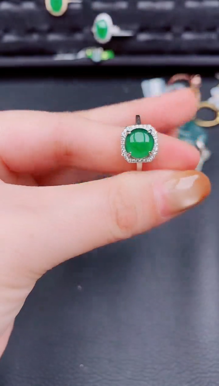 【闪购商品】翡翠戒指银S925镶嵌天然a货翡翠695